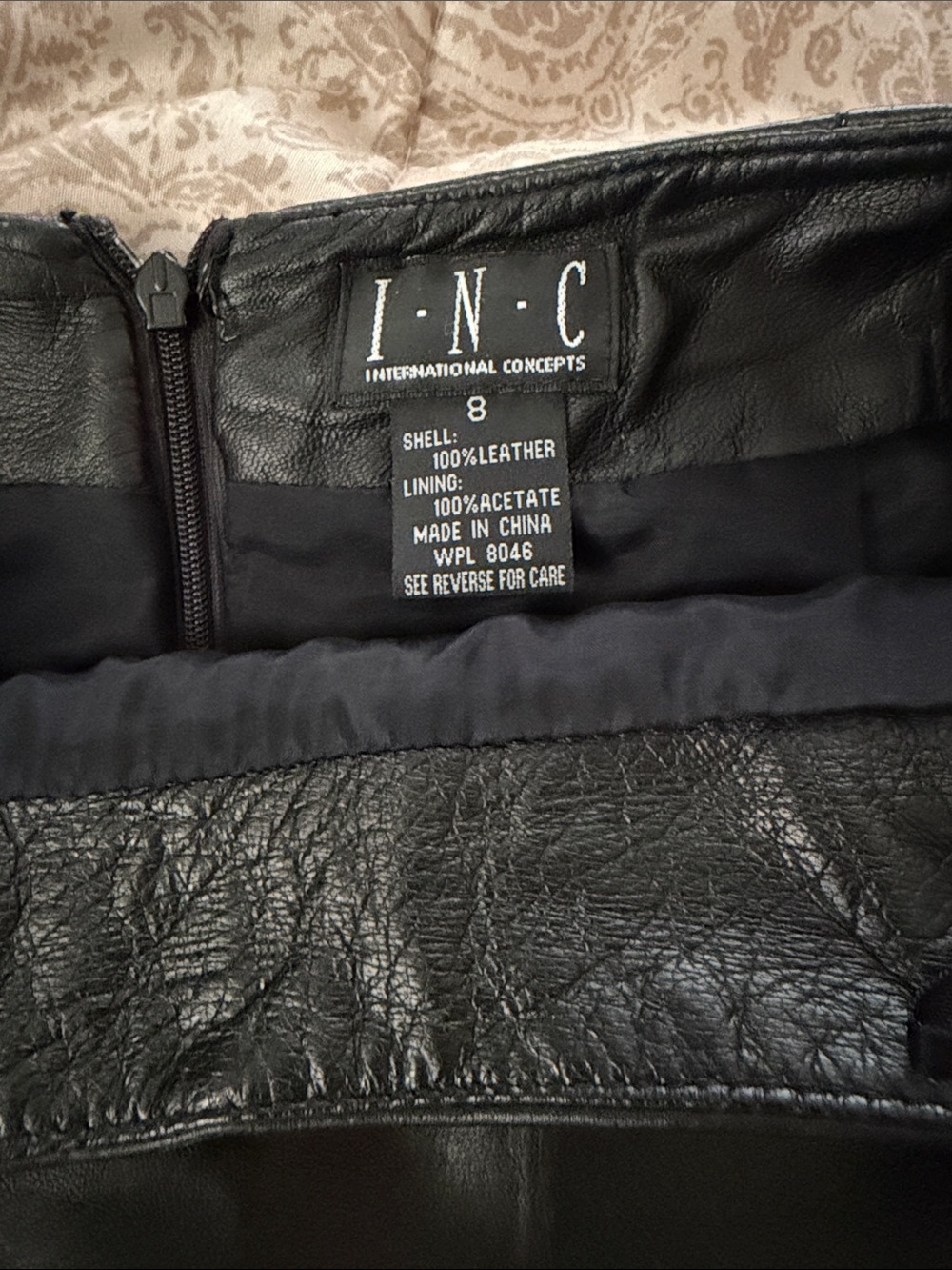 INC International Concepts Black Leather Zip-Back Skirt
